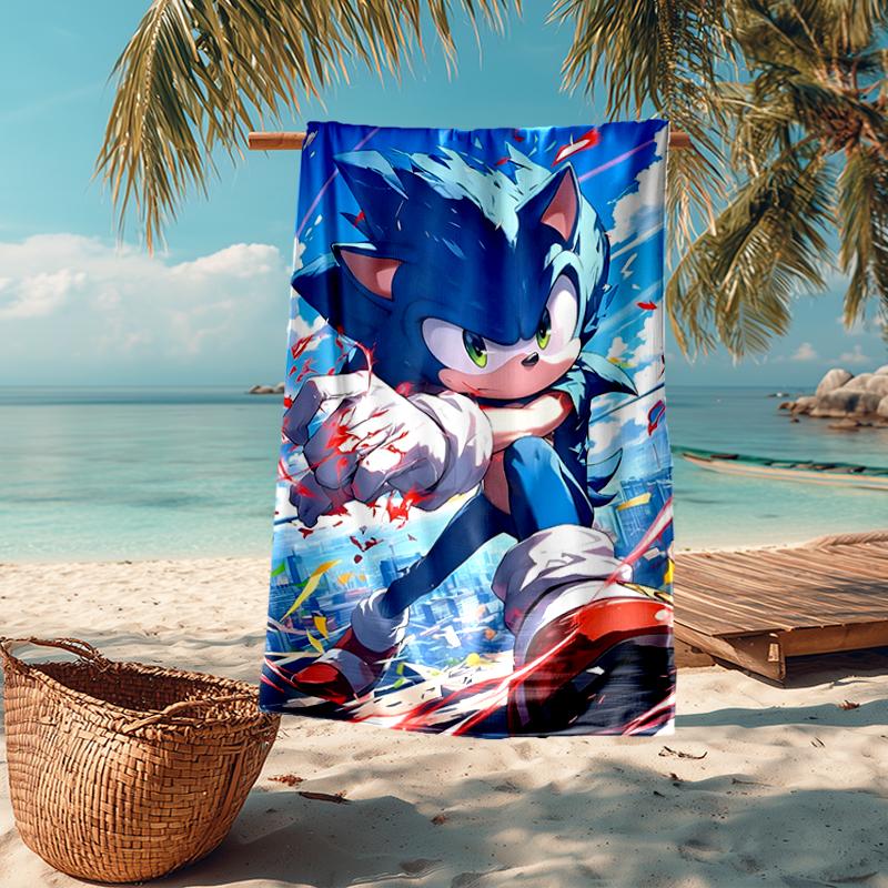 Ultra-Soft Beach Towel with Sonic Theme,Ideal for Pool - Camping, Diving - Perfect Travel Essential, Vibrant Beach Towel.
