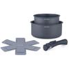 2-teiliges Kochtopf-Set - Für alle Herdarten geeignet, auch Induktion - - AM2984 - Antihaftbeschichtet - Ø 16-20 cm + Abnehmbarer Griff - Mattgrau
