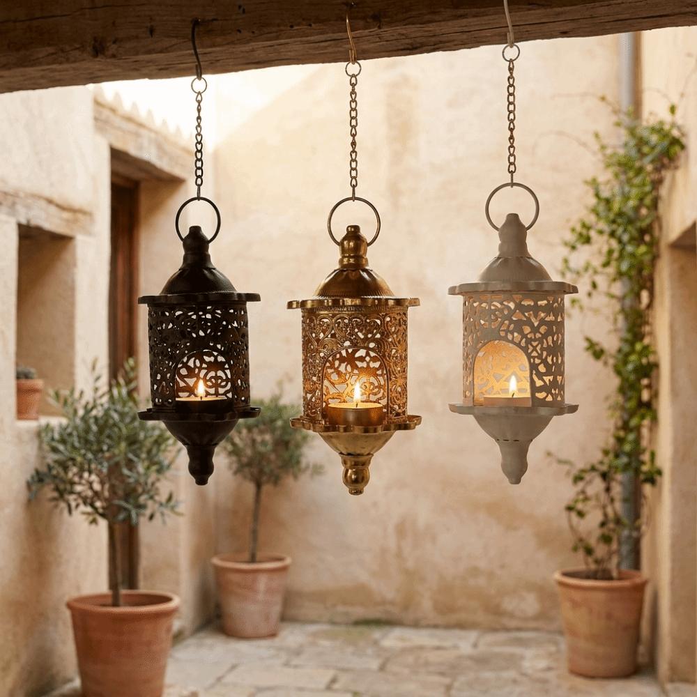 Romantic Hollow Metal Candlestick Iron Hanging Candle Holder Hollow Birdcage Lantern Indoor