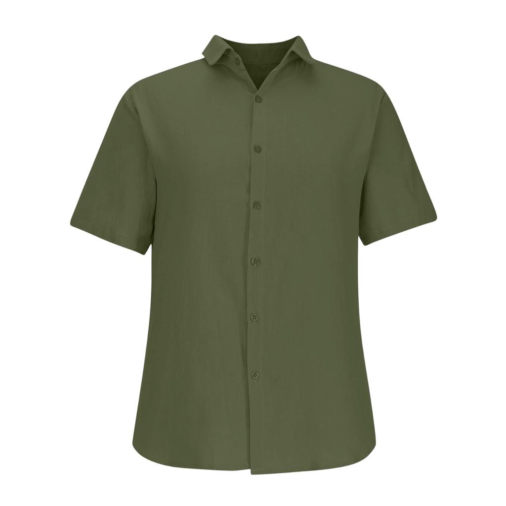Spring Summer Men's Casual Cotton Linen Color Short Sleeve Shirts Loose Shirts