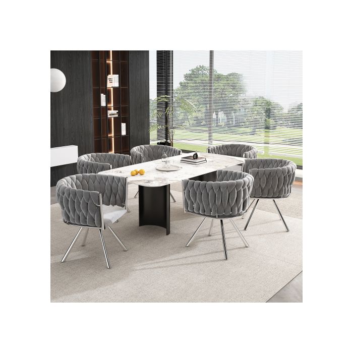 Chaise De Salle À Manger - MUVOE - Velours Gris - Pivotante 360° - Lot De 4 - Design Moderne