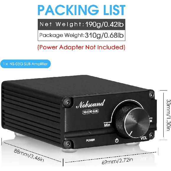 Nobsound 100W Subwoofer Digital Power Amplifier Audio Mini Amp (Black)