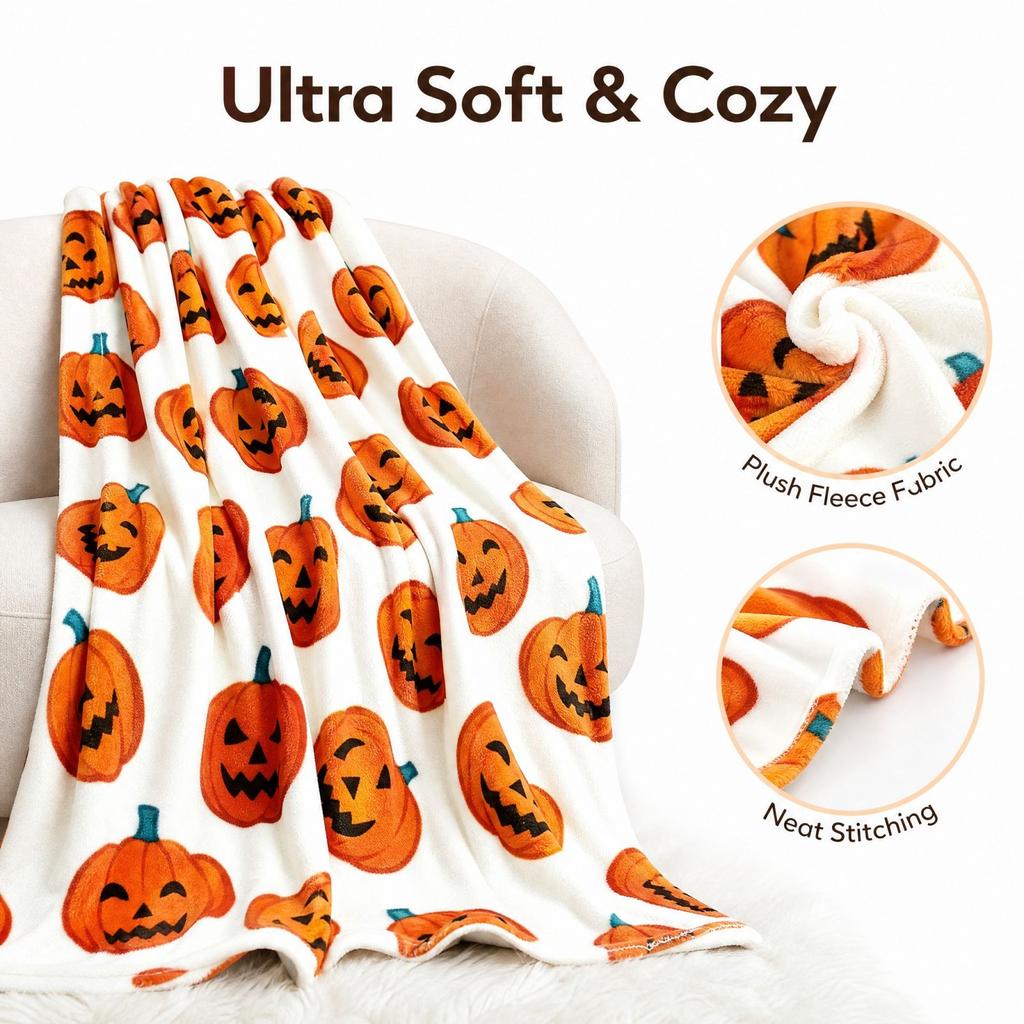 Halloween Pumpkin Flannel Throw Blanket Creative Print Soft Cozy Blanket for Couch Bed Sofa Decor