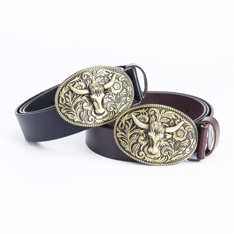 Cowhide Belt, Cow Head Retro Belt, The Whole Two-layer Cowhide Fashionable and Simple Belt.