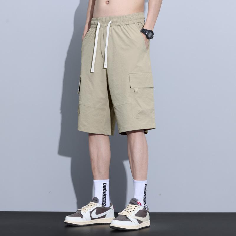 Men S Summer Work Shorts Thin Ice Silk Loose Straight Cut New Tencel Mid-Length Pants For Men M хаки