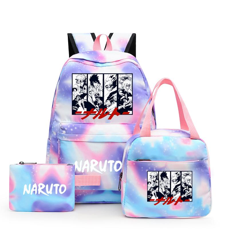 3Pcs/set Anime Naruto Canvas Backpack for Girl with Lunch Bag Pen Case Backpack Student Back To School Backpack Rucksack Mochila