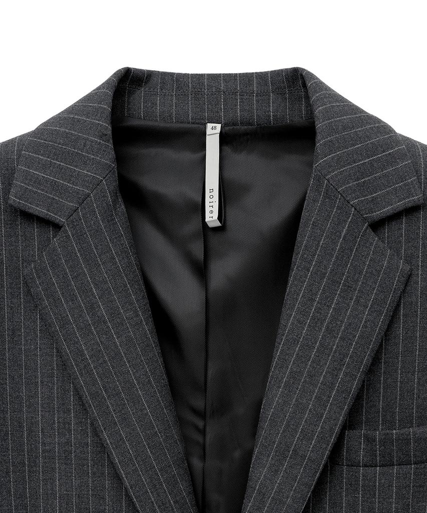 Noirer Wool Striped Tailored Jacket (Grey)