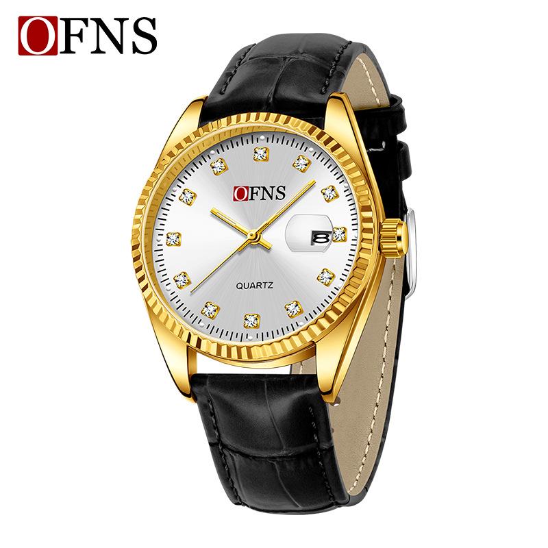 OFNS Unisex Luminous Steel Band Quartz Watch with Sun Pattern, Waterproof, and Calendar for Business