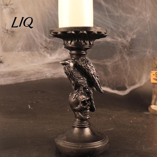 Resin Crow Candle Holder Halloween Candlestick Decoration, Gothic Raven Skull Holder, Spooky Taper Stand for Tabletop Home Decor Stable Flat Top