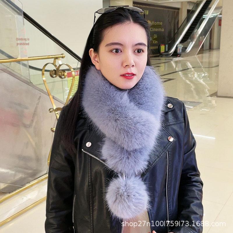 Women's Double-Sided Faux Fox Fur Scarf – Thick, Warm, and Versatile for Winter