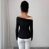 Autumn Winter Color Block Off Shoulder Irregular Ruffle Hem Slim Long Sleeve Top Fashion Daily Basic Office Lady Casual Slim Fit Ladies Elegant Top