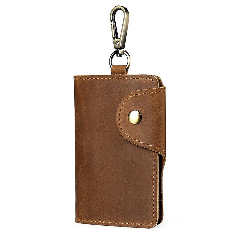 Crazy Horse Leather Key Bag Men's Multi Functional Waist Hanging Keys Cards Cover