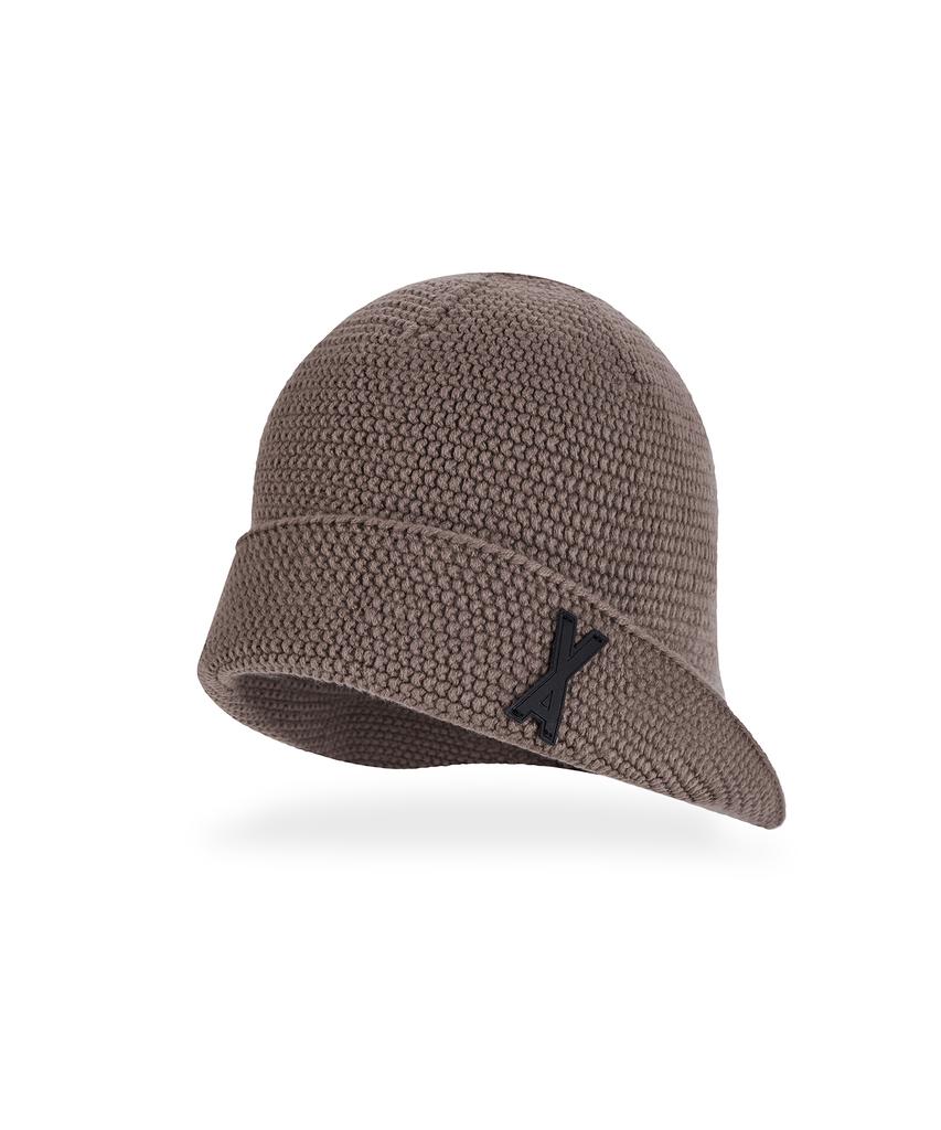 Bajal Va Patch Wide Brim Knit Bucket Hat Warm Taupe
