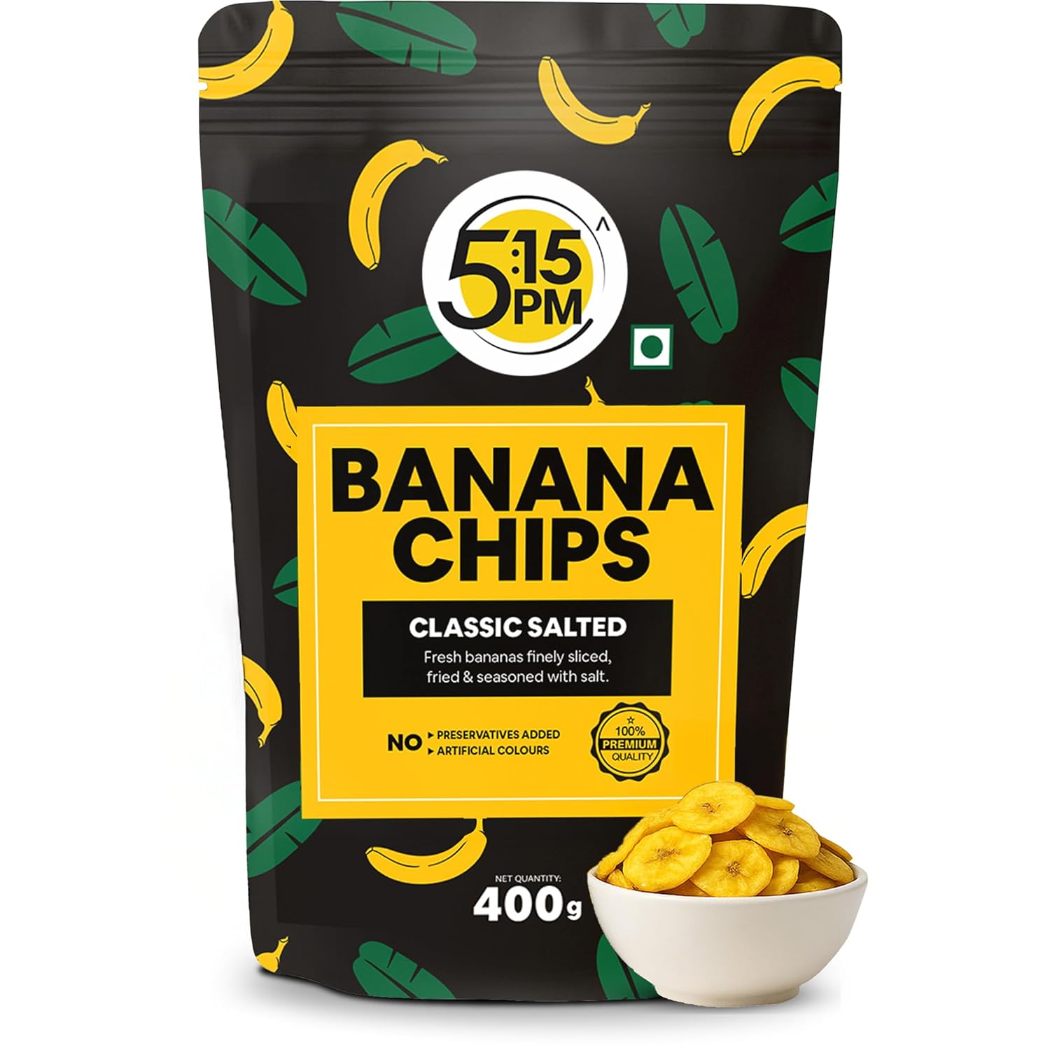 5:15PM Kerala Banana Chips 400gm Packet | Crispy Yellow Wafers Snacks Classic Salted Flavour