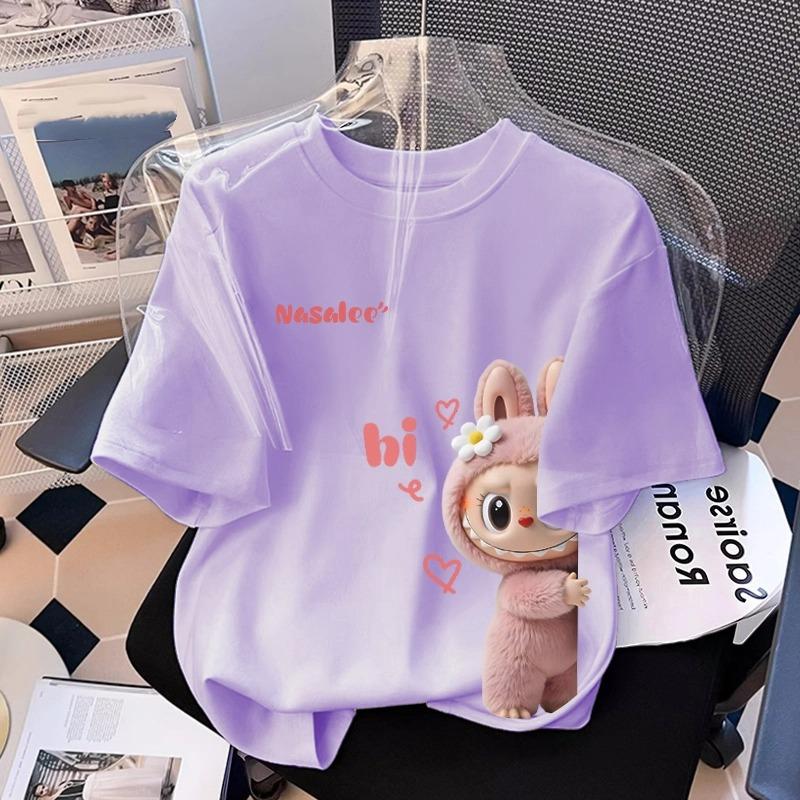 

Мультяшная графическая футболка с монстром-эльфом Лабубу для детей, летняя повседневная женская футболка, топ, свободная, оверсайз, с коротким рукавом, одежда XS