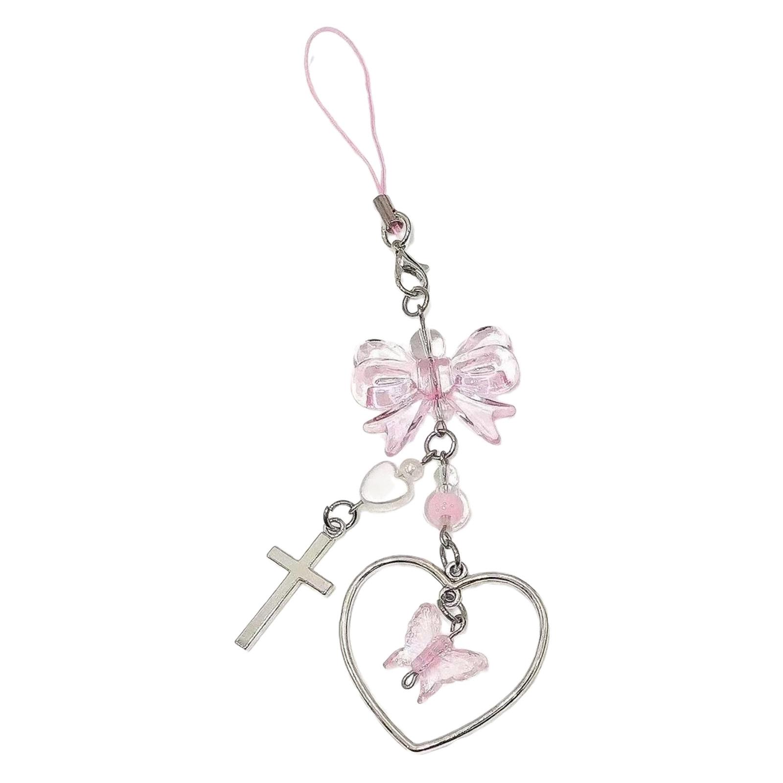 

Телефонний ланцюжок ручної роботи з бантом, кулон-серце, брелок, троянда, брелок, ремінець для телефону, акриловий брелок, сумка, орнамент 20