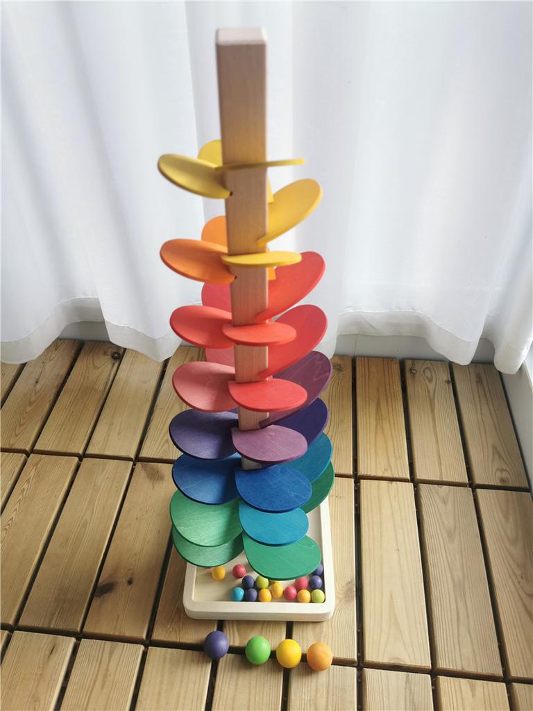 High Quality Rainbow Music Sounding Trees Wooden Petals Assembly and Marble Run Balls Tracking Kids Educational Toys