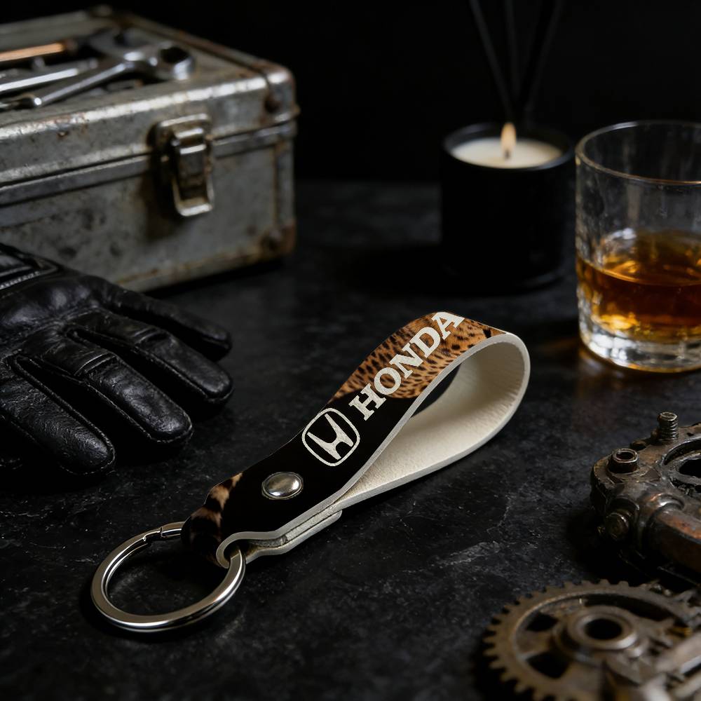 For Honda PU Leather Motorcycle Keychain Universal Motorbike Key Ring Holder For Riders Men Gift BO8