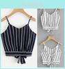 Lady Vneck Camisole Vest With Striped Pattern And Bow Detail For Summer Casual Wear