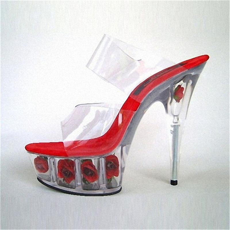 

2025 новые женские прозрачные шлепанцы на тонком каблуке с розовой подошвой, модные, водонепроницаемые, на толстой подошве, на супервысоком каблуке 39 красный