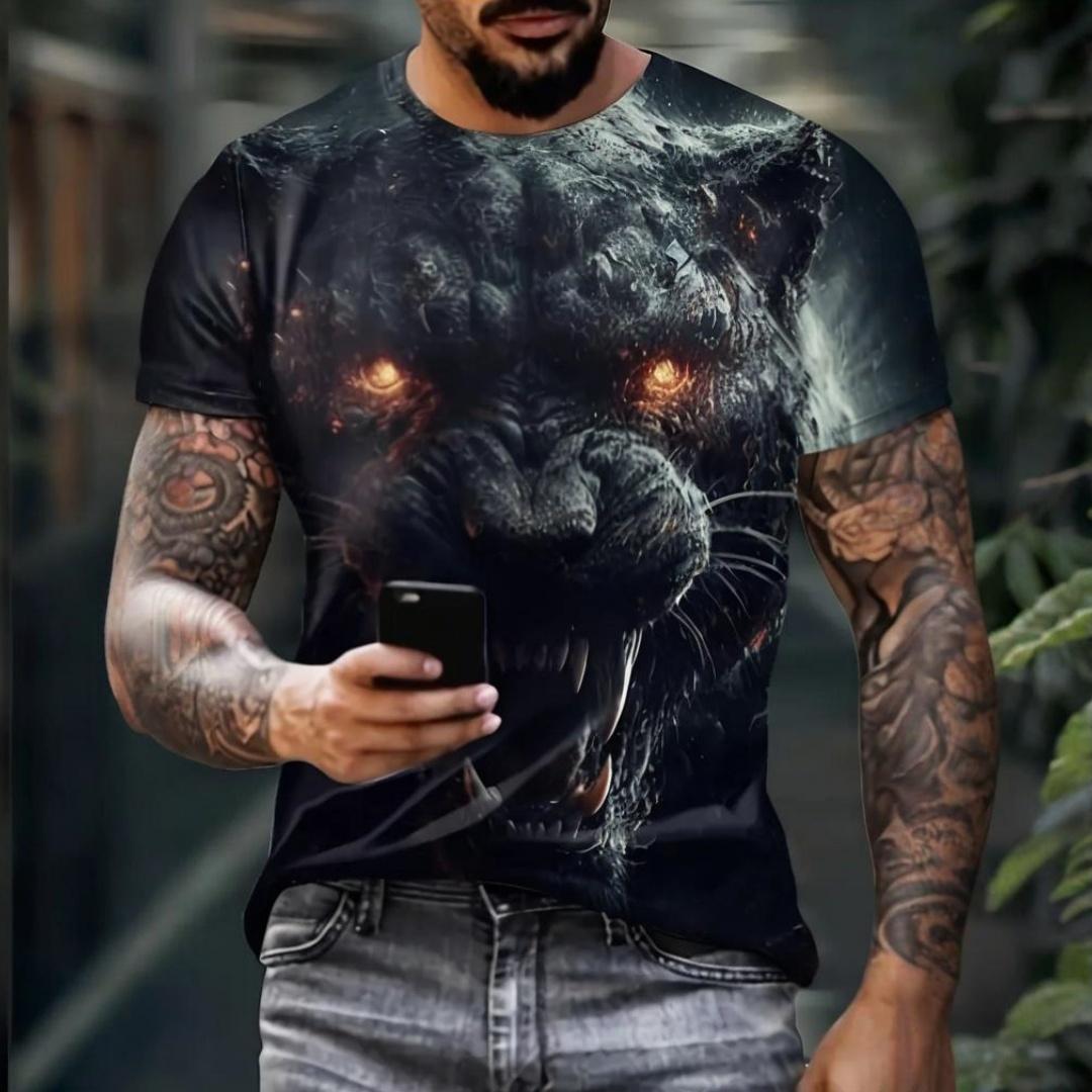 

Мужская футболка, летняя, для спорта на открытом воздухе, с круглым вырезом, с коротким рукавом, с принтом 3D-волка, большой размер, свободная мужская одежда, футболка 5XL