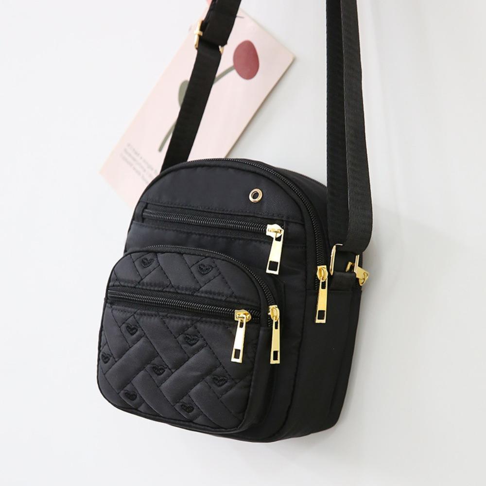 Five-layer Zipper Crossbody Bag Nylon Small Phone Bag Trendy Shoulder Bag  Cosmetic Bag