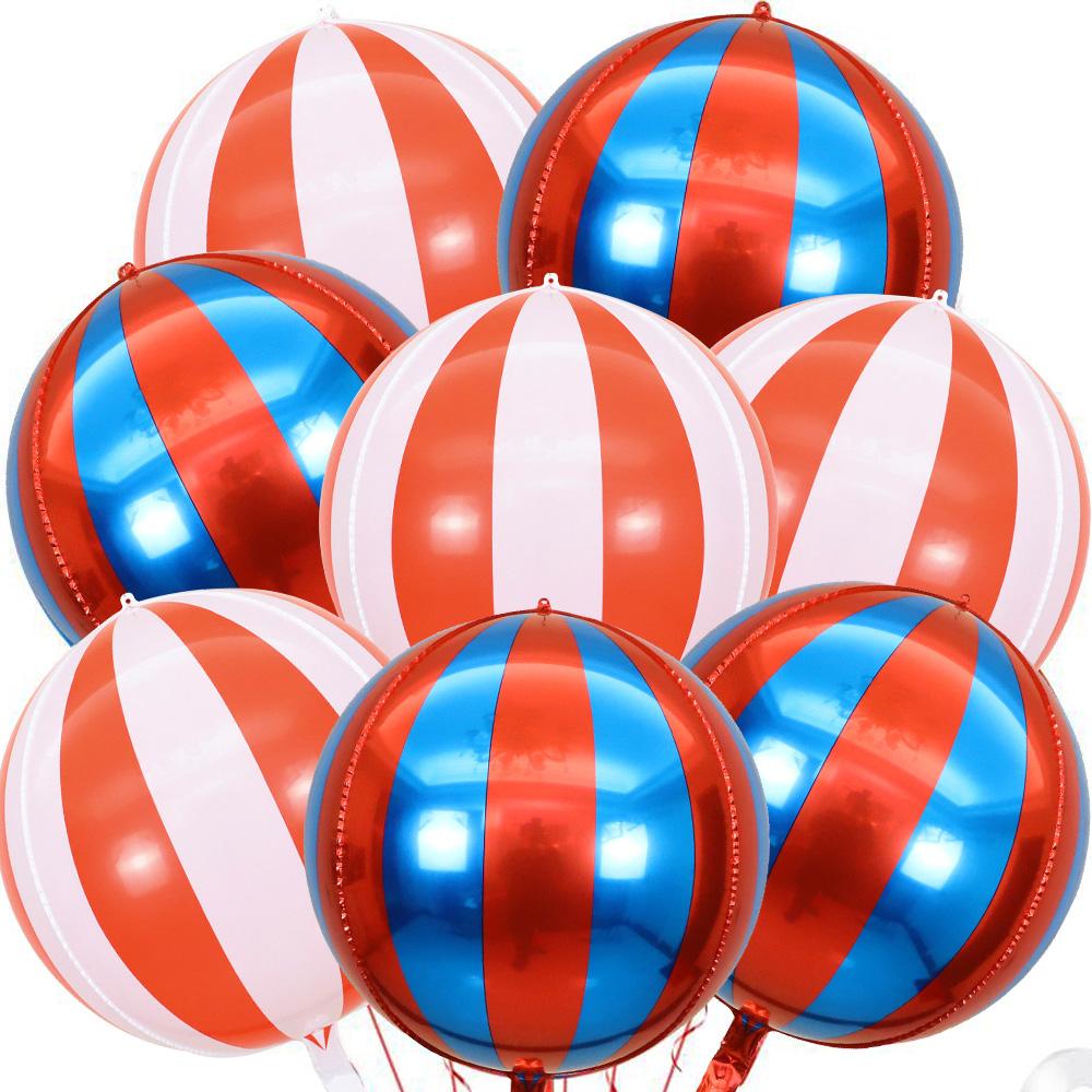 8-Pack of 22inch 4D Round Striped Aluminum Foil Balloons, 4-Pack of 22inch Red and Blue Striped 4D Balloons, 4-Pack of 22inch Red and White Other