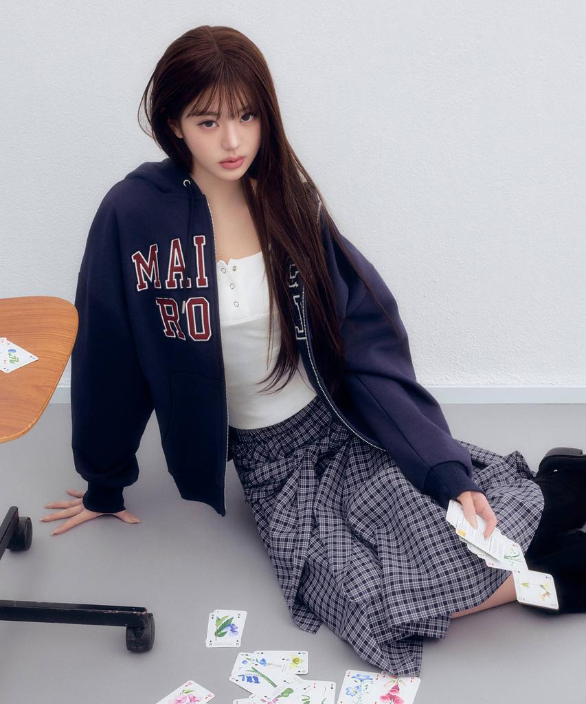 Lora Lora Tied Check Long Skirt Navy