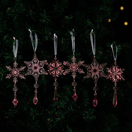 6 Pcs Acrylic Crystal Christmas Ornament Sparkling Clear Snowflake Hanging Ornaments with Drop Pendants for Winter Chandelier Xmas