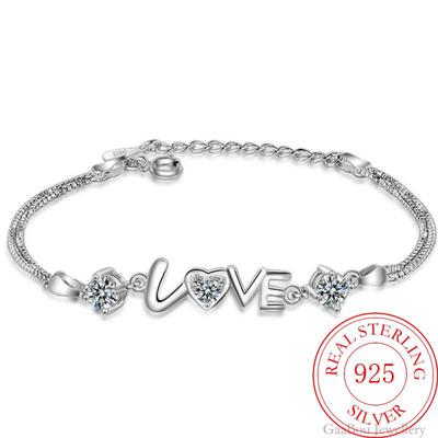 925 Sterling Silver Bracelet Heart Love Round Cubic Zirconia Double Layer Chain Linked for Women Charm Bangle Jewelry Gift
