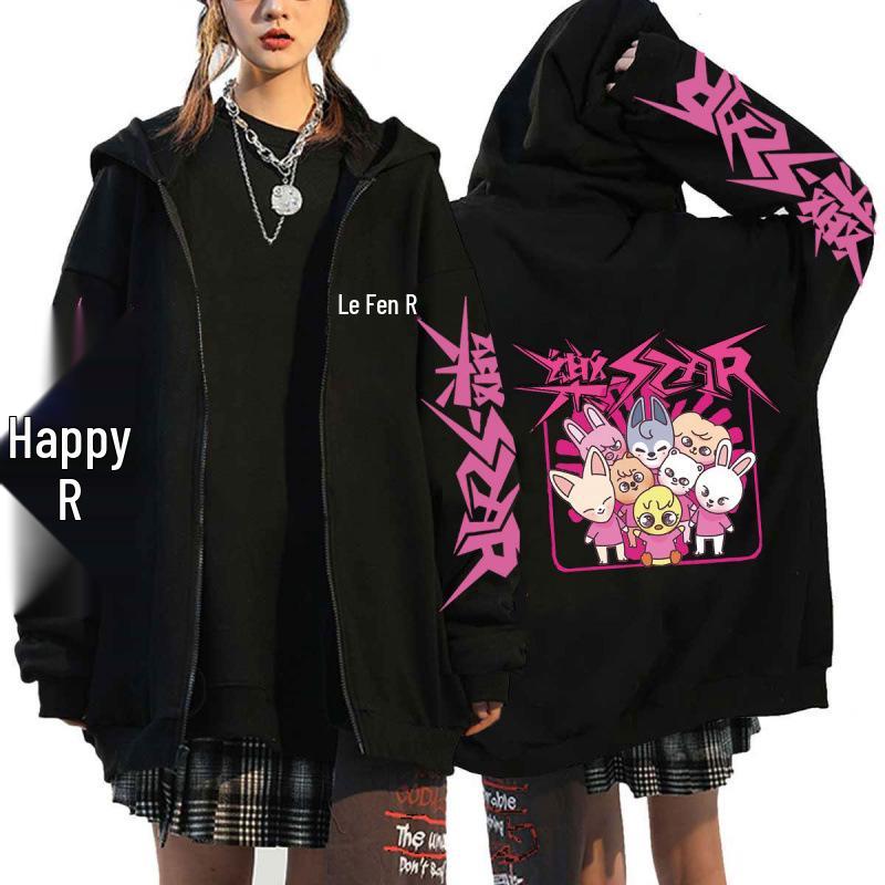 Stray Kids K-Pop Star Harajuku Print Loose Zipper Hoodie