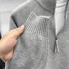 Men's Retro Jacquard Half-Zip Knit Sweater - Casual Solid Color Warm Base Layer