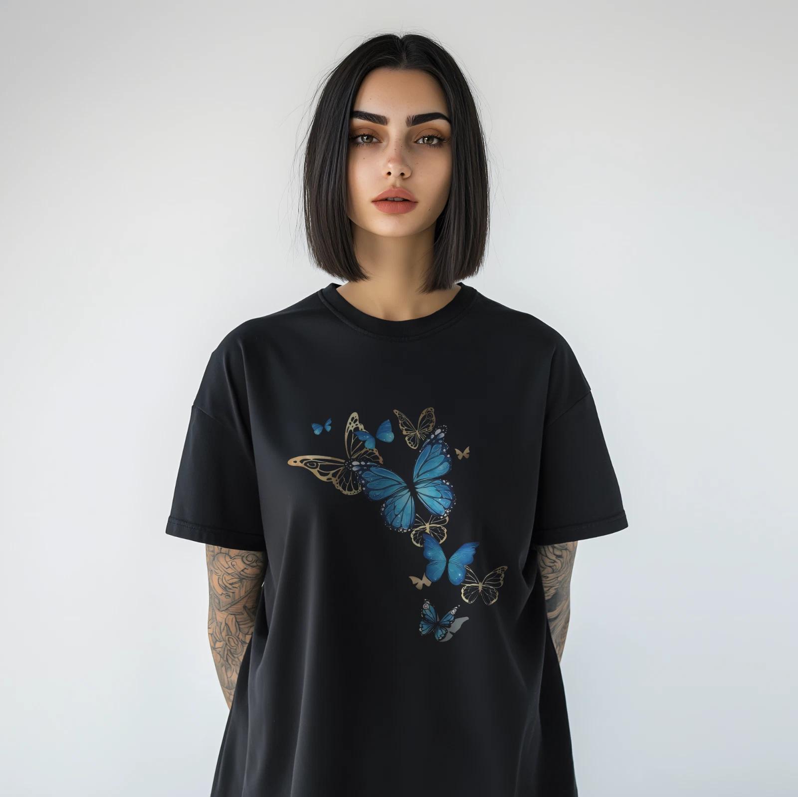 Blue Butterfly Graphic T-Shirt Elegant Nature Insect Tee Women Men Unisex A45 XL