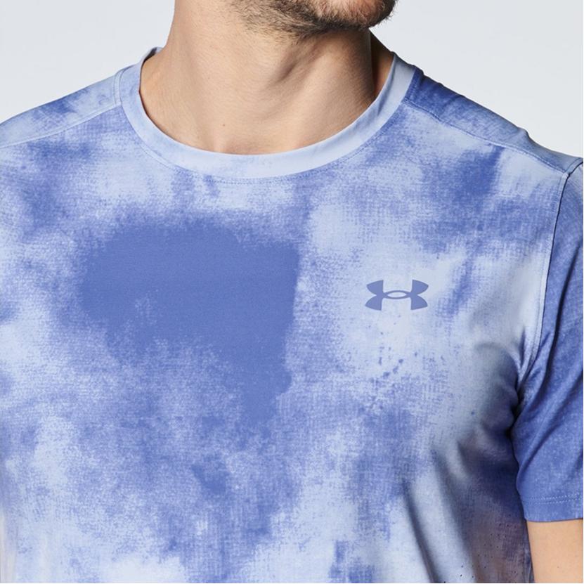Under Armour Tie-Dye Print Crew Neck T-Shirt Men Tops Light-Blue Purple 1382615-539