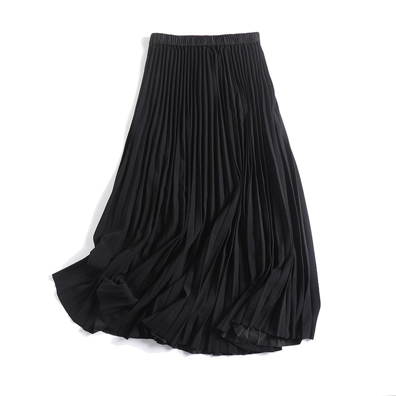 

MD Women clothes New French style Versatile Black Drape Elegant Mid-Length Pleated Skirt for Women 05215583800 Black L