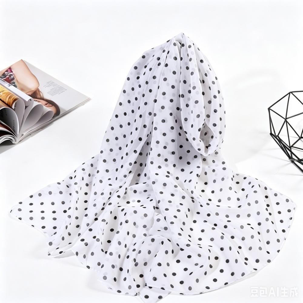 Breathable Polka Dots Printed Scarf Thin Chiffon Long Beach Silk Scarf Sun Protection Shawl Daily белый