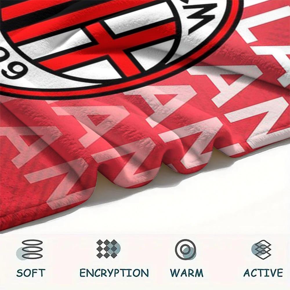 1pc AC Milan Print Flannel Blanket, High quality Comfortable for All Seasons, Home Decor, Warmth and Comfort, Perfect for Christmas Gifts05