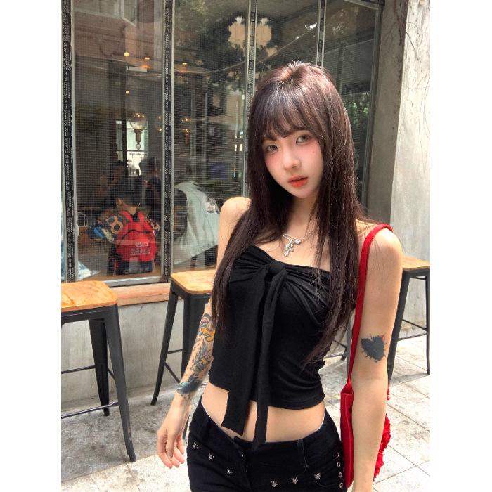 Summer explosion pure desire Spice girl style personalized design feeling pleated tube top short top women's versatile slim fit