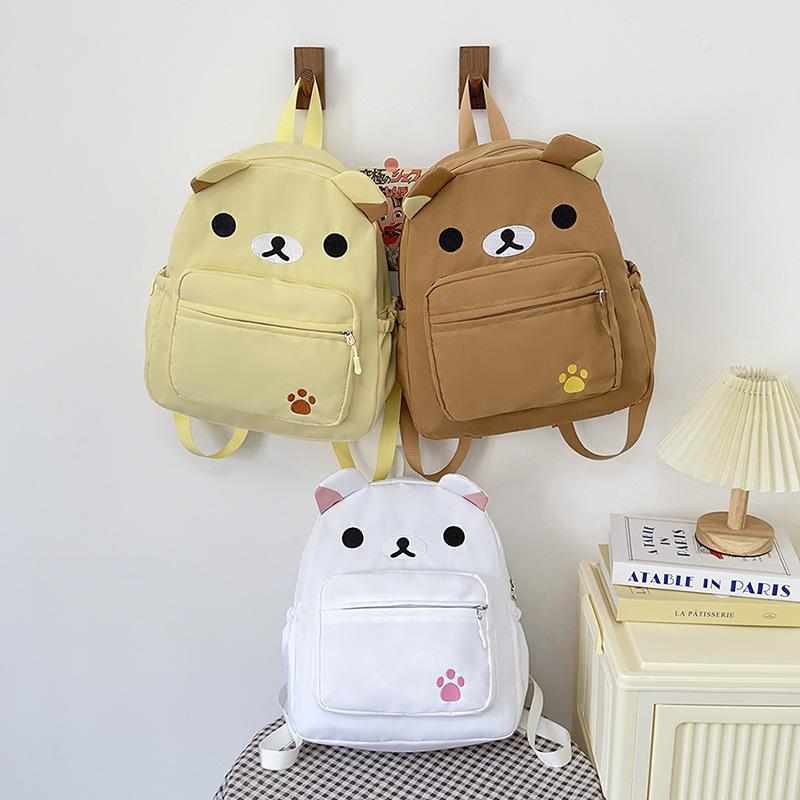 Schoolbag Japanese Cute Canvas Brown Milky White Large Capacity Bear Versatile Student Soft Girl Backpack Cartoon Schoolbag Backpack