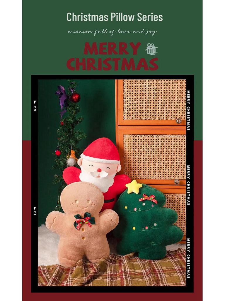 Christmas Holiday Throw Pillow: Tree, Gingerbread, Santa Claus Design for Sofa, Living Room, Cushion, Bed, Backrest, Ornament