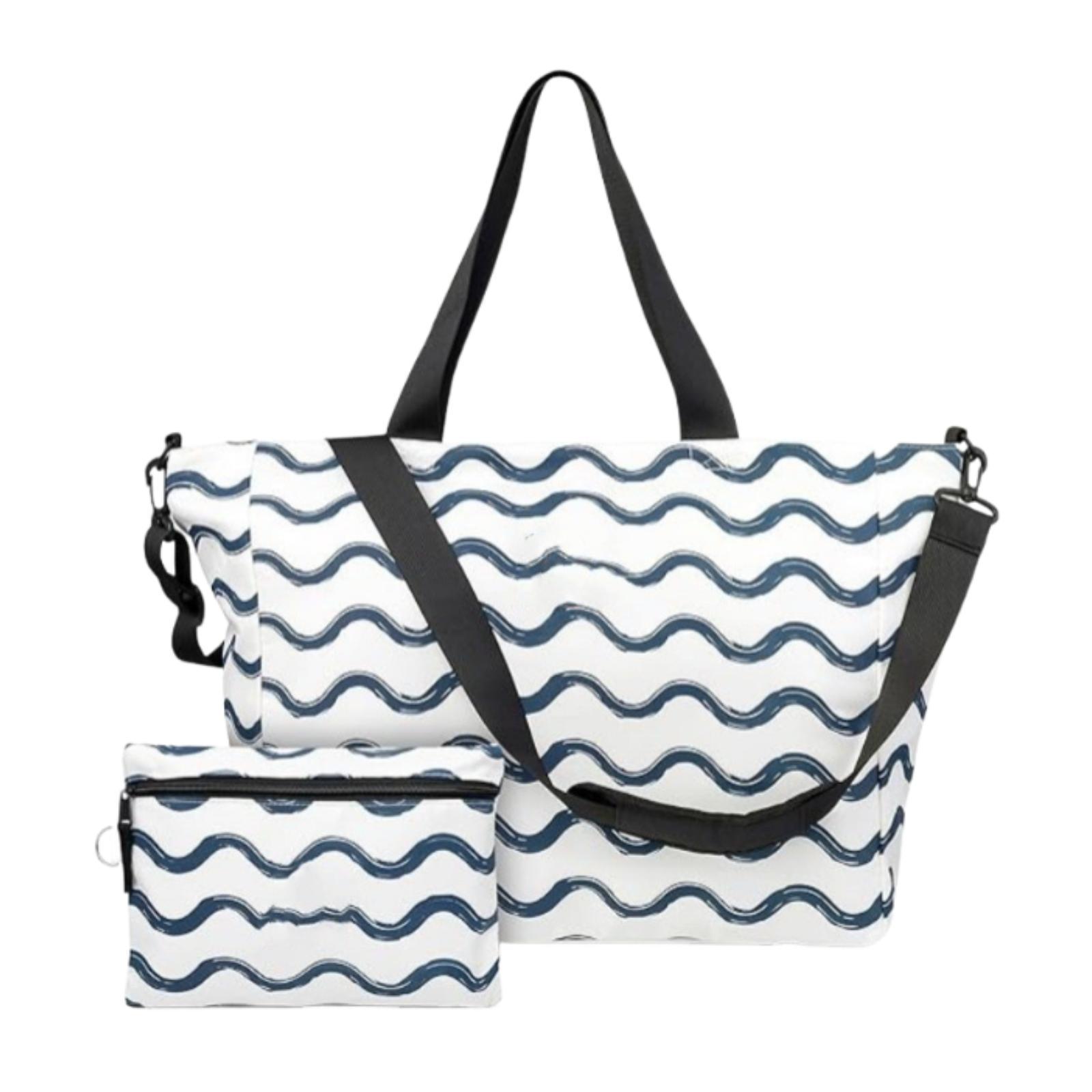

Beach Tote Women Handbag Multipurpose with Pocket Foldable Sandproof Travel Tote Beach Bags for Toys Vacation Essentials Trip синий