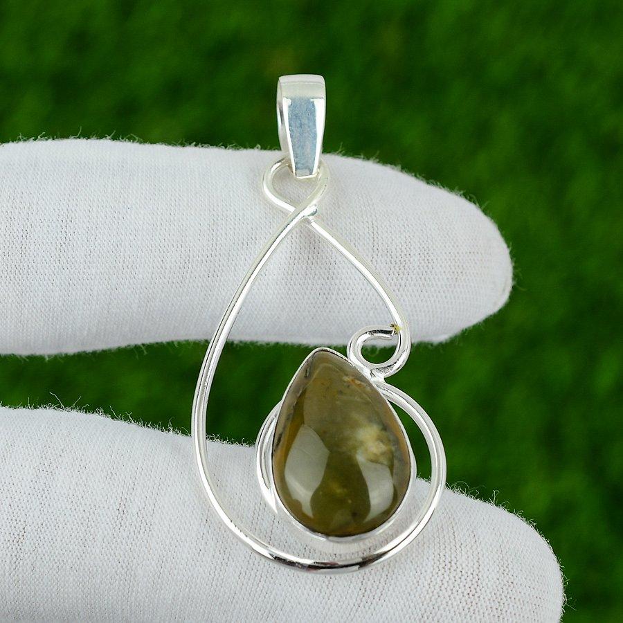 

Подвеска из натурального океанического яшмового камня зеленого цвета из стерлингового серебра 925 пробы, индийские украшения