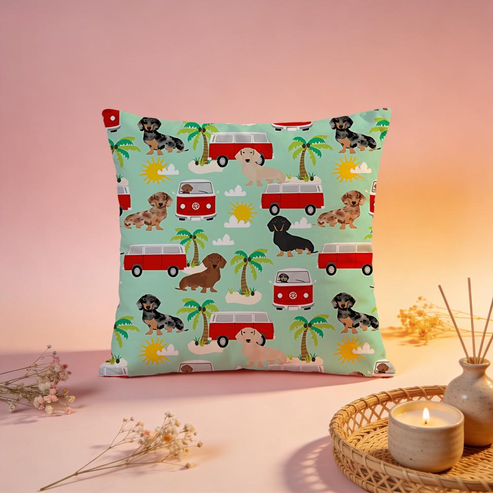 Funny Sausage Dog Print Cushion Cover Comfortable Durable Pillow Cover MultiScene for Home Office Car Sofa