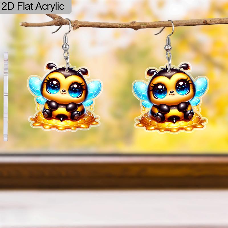 2D Cartoon Bee Pattern Ear Jewelry Dangle Earring Daily Outfits Party Accessories Perfect Gift for Family/ Friends