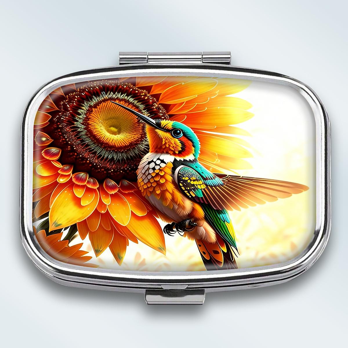 

Portable Pill Box with 2 Compartments, Mini Metal Medicine Organizer Case, Cute Printed Pill Container for Vitamins, Pills, Jewelry, Travel, Daily Use