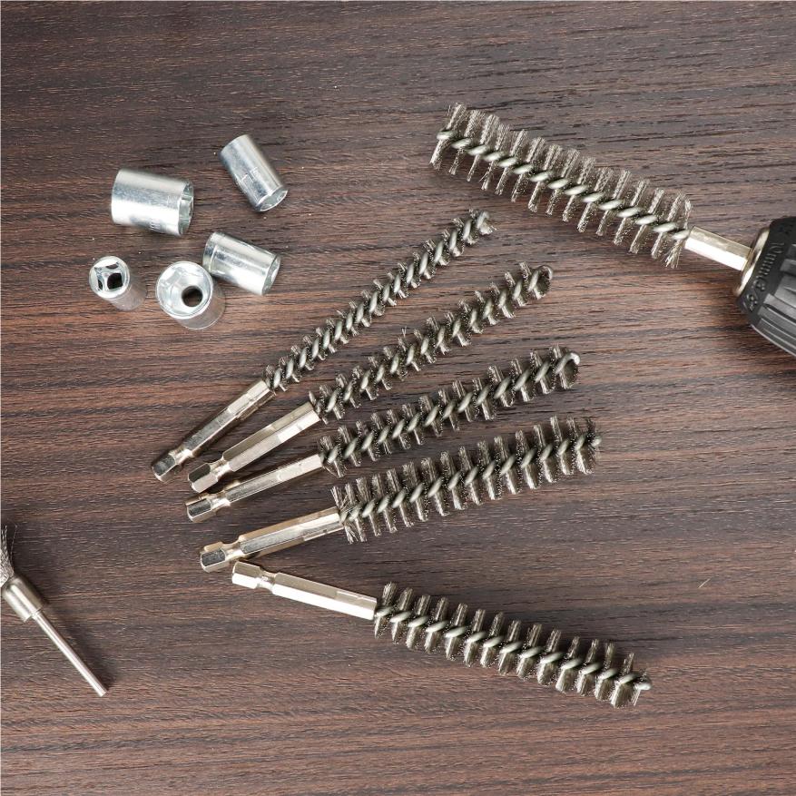 Wire Brush Drill Bore Cleaning Brush 1/4 " Hexagonal Handle Stainless Steel Brush for Anti-rust Cleaning of Pipe Ports 8-19mm