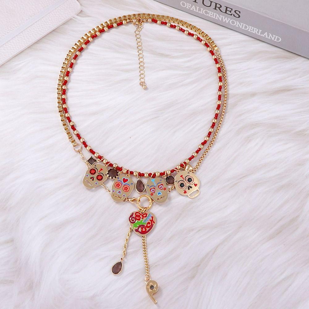 Literatur Schlüsselbein Kette Schmuckset Vintage Ohrring Punk Metall Totenkopf Anhänger Halskette Mädchen