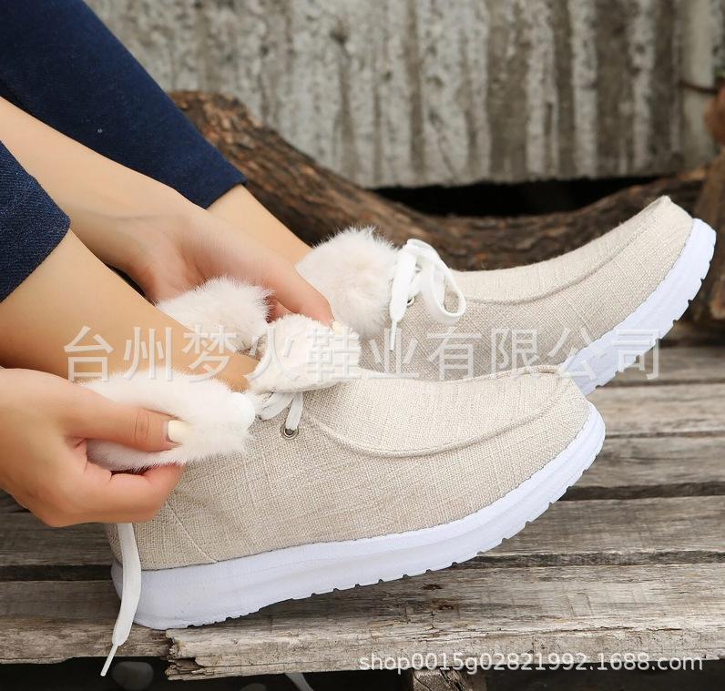 

Autumn and winter new snow boots women s cloth cotton shoes lapel hair lace-up cotton boots 43