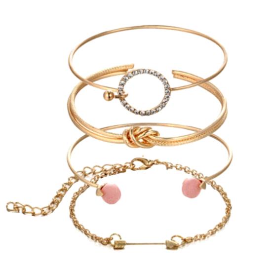 4 Pezzi/Set Donne Nodo Freccia Strass Intarsiato Ciondolo Cerchio Bracciale Rigido Gioielli