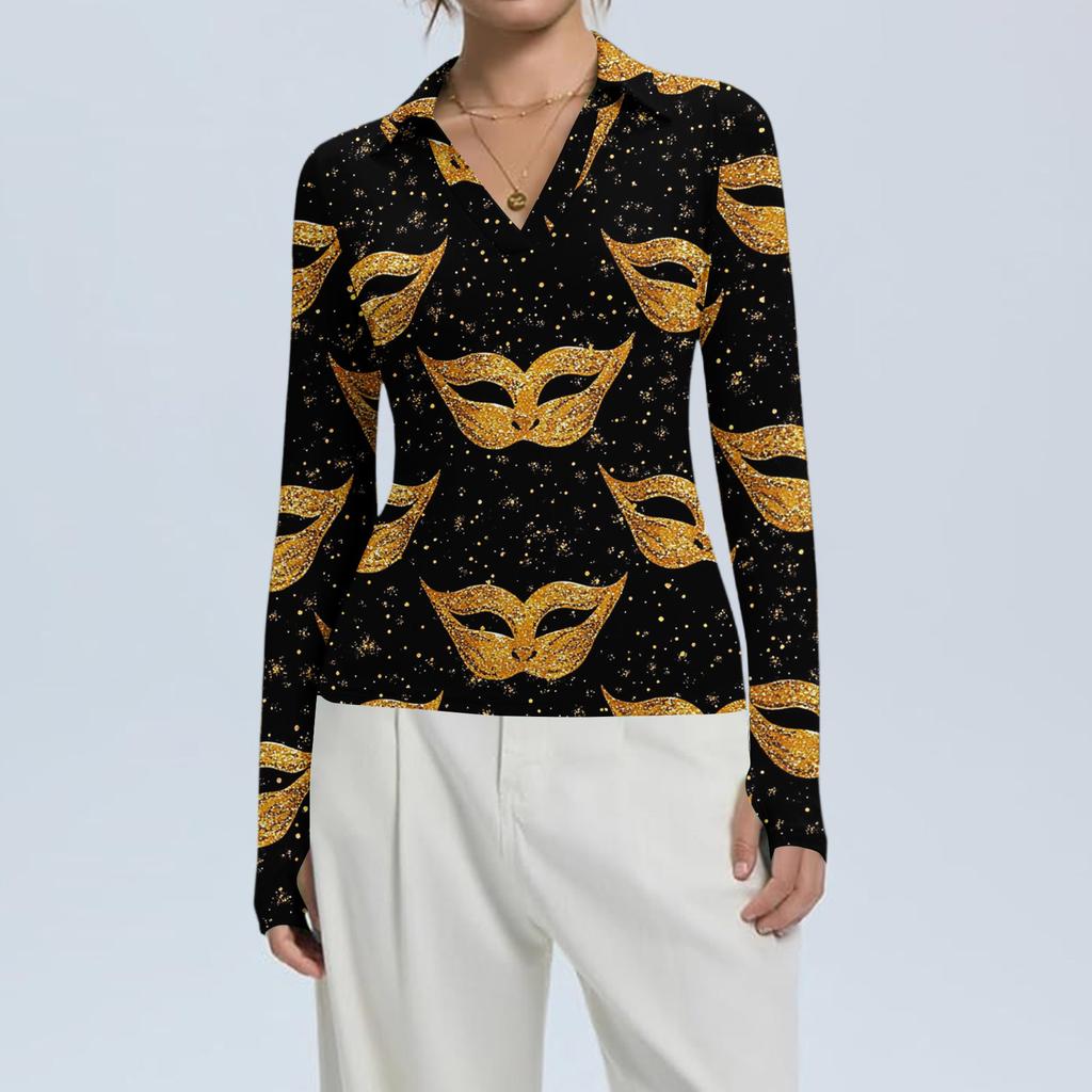 Women's Fashion Casual Print V-Neck Long Sleeve Button-Down Top
